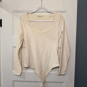 Abercrombie & Fitch Cream Long Sleeve Scoop-Neck Bodysuit